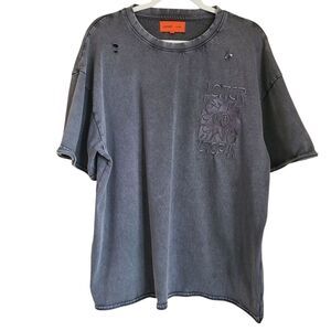 loiter "utopia" distressed t-shirt streetwear dark grey mens size L